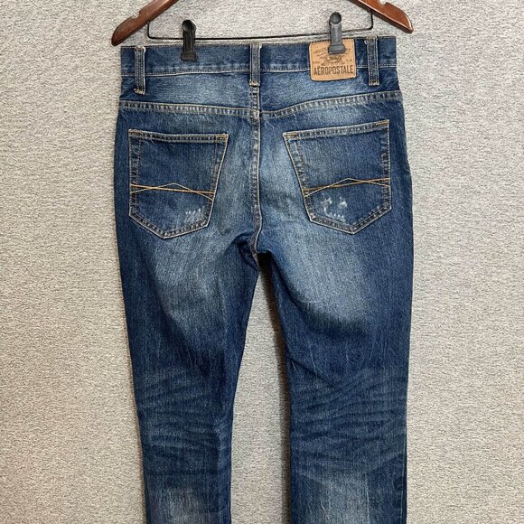Aeropostale Jeans Men Size 29x3* Blue Driggs Slim Bootcut Distressed Cotton - Picture 4 of 14